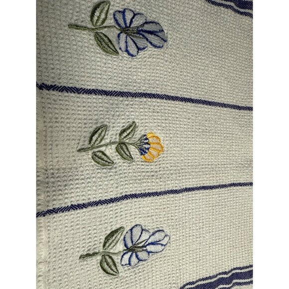Flower Embroidered Waffle Weave Kitchen Towel With Blue Stripes and Flowers - Picture 7 of 10